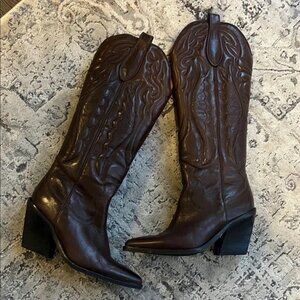 Bronx New Kole western knee boots in chocolate brown leather